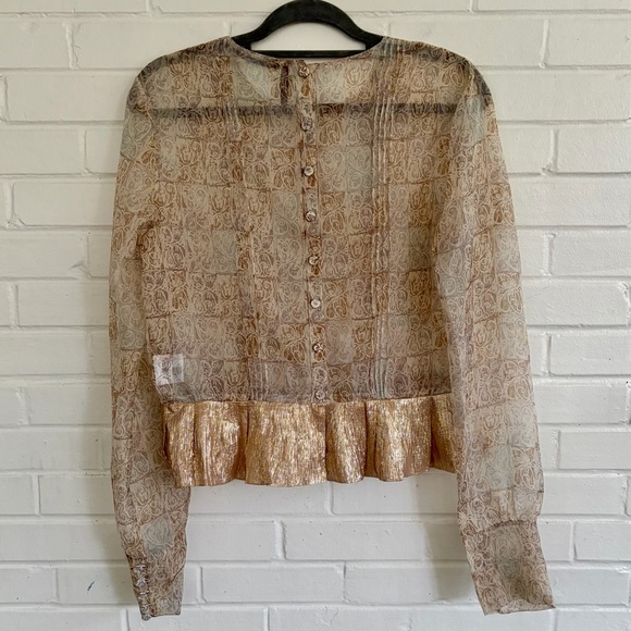 Vintage PORTS 1961 100% Silk Neutral Sheer Blouse w/ Metallics, SZ 8-10 EUC - Picture 7 of 9